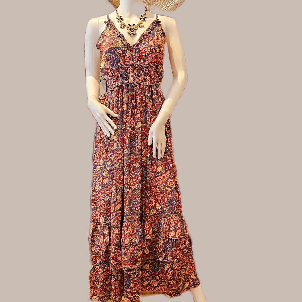 Karma Hwy Ruffle Tier Hem Silky Dress *3 Prints Avail.* OS NWT